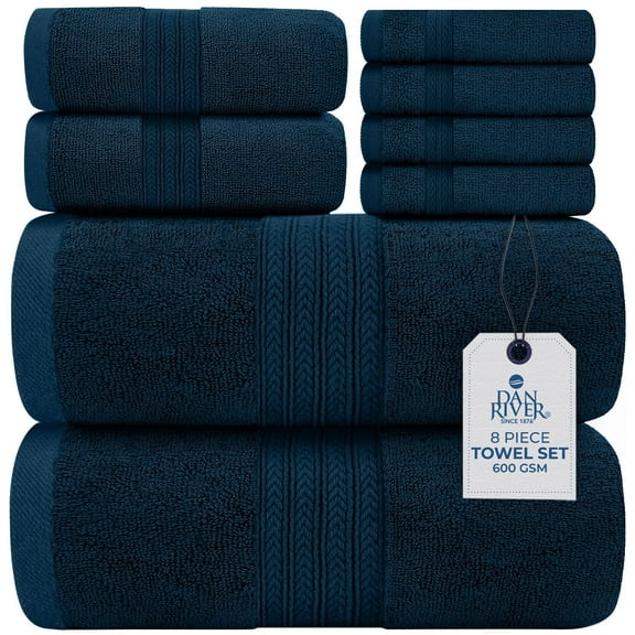 Dan River 8 Piece Towel Set Soft Quick Drying Cotton Bath Towel For Gym, Spa and Bathroom - Opal Blue