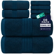 Dan River 8 Piece Towel Set Soft Quick Drying Cotton Bath Towel For Gym, Spa and Bathroom - Opal Blue
