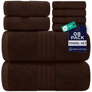 Dan River 8 Piece Towel Set Soft Quick Drying Cotton Bath Towel For Gym, Spa and Bathroom - Brown