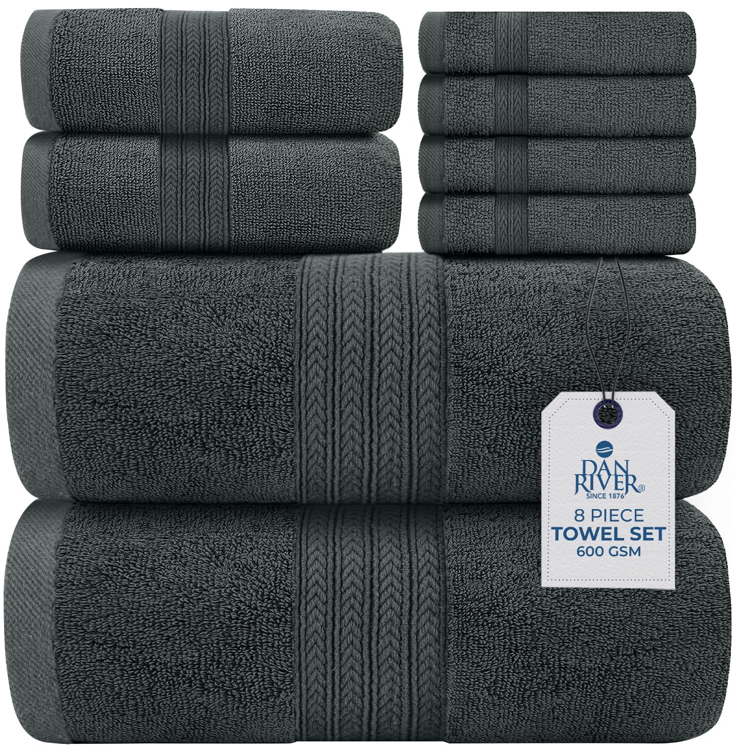 Dan River 100% Cotton Bath Towel 8-Piece Set Soft Quick Dry Towels for Gym, Spa & Bathroom - Gray - Walmart.com