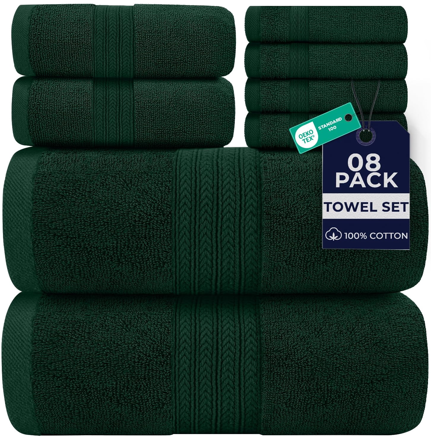Dan River 8 Piece Towel Set Soft Quick Drying Cotton Bath Towel For Gym, Spa and Bathroom - Hunter green