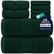 Dan River 8 Piece Towel Set Soft Quick Drying Cotton Bath Towel For Gym, Spa and Bathroom - Hunter green