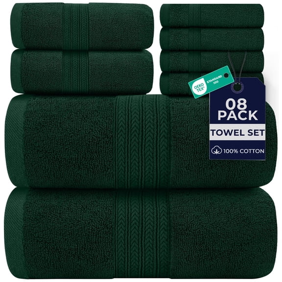 Dan River 8 Piece Towel Set Soft Quick Drying Cotton Bath Towel For Gym, Spa and Bathroom - Hunter green