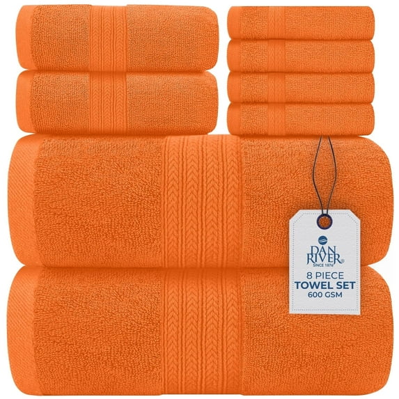 Dan River 8 Piece Towel Set Soft Quick Drying Cotton Bath Towel For Gym, Spa and Bathroom - Orange