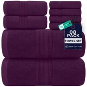 Dan River 8 Piece Towel Set Soft Quick Drying Cotton Bath Towel For Gym, Spa and Bathroom - Purple