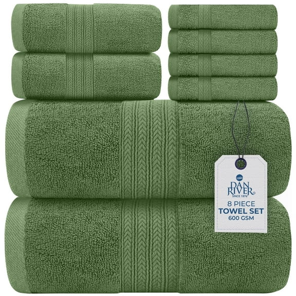 Dan River 8 Piece Towel Set Soft Quick Drying Cotton Bath Towel For Gym, Spa and Bathroom - Sage