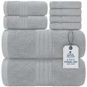 Dan River 8 Piece Towel Set Soft Quick Drying Cotton Bath Towel For Gym, Spa and Bathroom - Hunter green