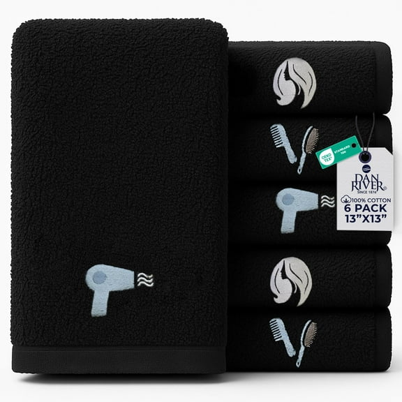 Dan River Makeup Remover Washcloth pack of 6 Soft Reusable Cotton Make up Embroidered Towel - 13X13in