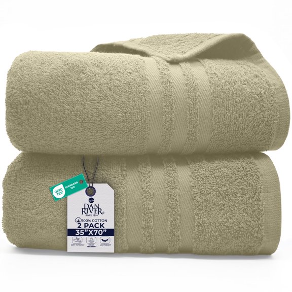 Dan River Bath Sheet 2 pack 35x70 in Quick Drying Oversized Soft Absorbent Cotton Towel - Beige
