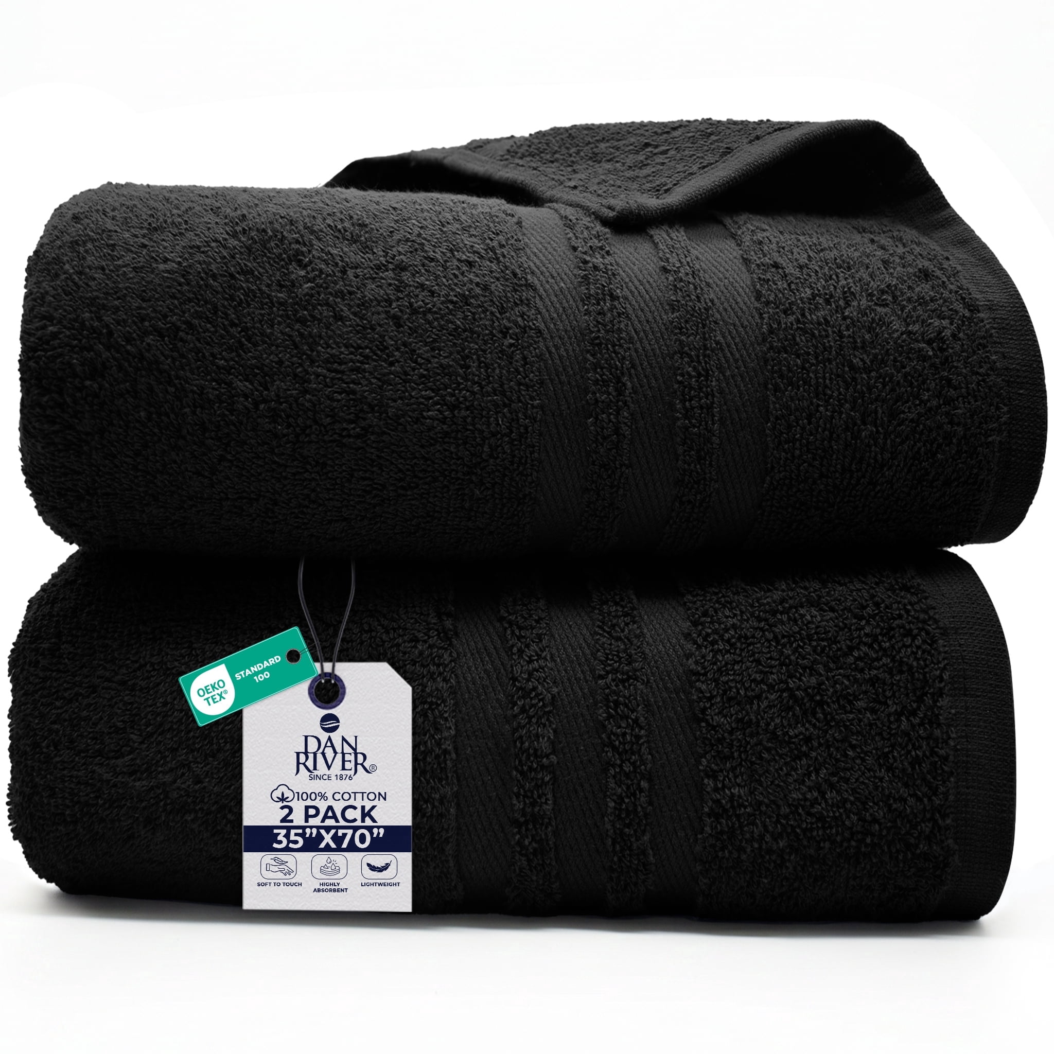 Dan River Bath Sheet 2 pack 35x70 in Quick Drying Oversized Soft Absorbent Cotton Towel - Black