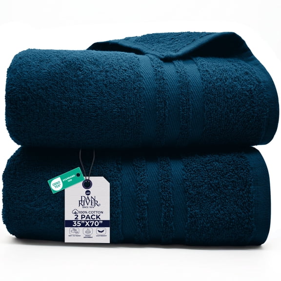 Dan River Bath Sheet 2 pack 35x70 in Quick Drying Oversized Soft Absorbent Cotton Towel - Opal Blue