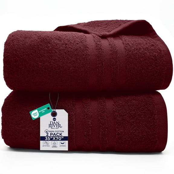 Dan River Bath Sheet 2 pack 35x70 in Quick Drying Oversized Soft Absorbent Cotton Towel - Pomegranate