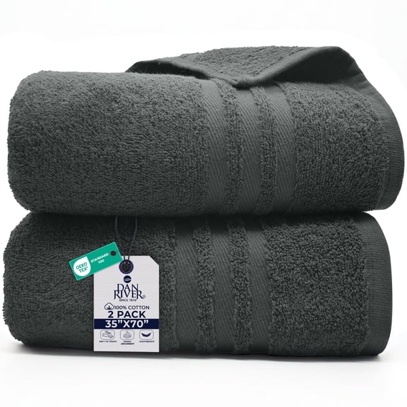 Dan River Bath Sheet 2 pack 35x70 in Quick Drying Oversized Soft Absorbent Cotton Towel - Gray