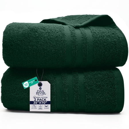 Dan River Bath Sheet 2 pack 35x70 in Quick Drying Oversized Soft Absorbent Cotton Towel - Hunter Green