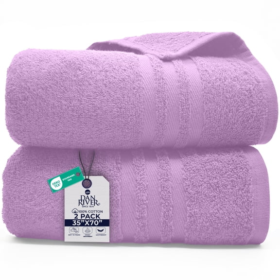 Dan River Bath Sheet 2 pack 35x70 in Quick Drying Oversized Soft Absorbent Cotton Towel - Lavender