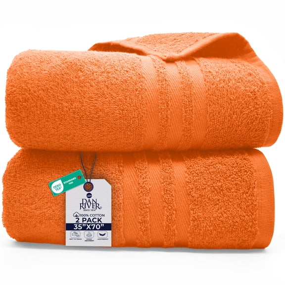 Dan River Bath Sheet 2 pack 35x70 in Quick Drying Oversized Soft Absorbent Cotton Towel - Orange