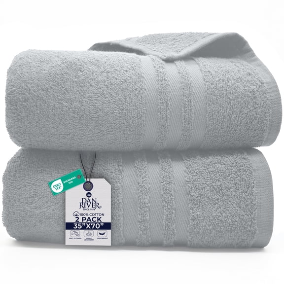 Dan River Bath Sheet 2 pack 35x70 in Quick Drying Oversized Soft Absorbent Cotton Towel - Silver