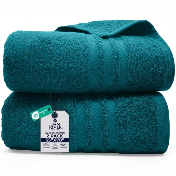 Dan River Bath Sheet 2 pack 35x70 in Quick Drying Oversized Soft Absorbent Cotton Towel - Teal