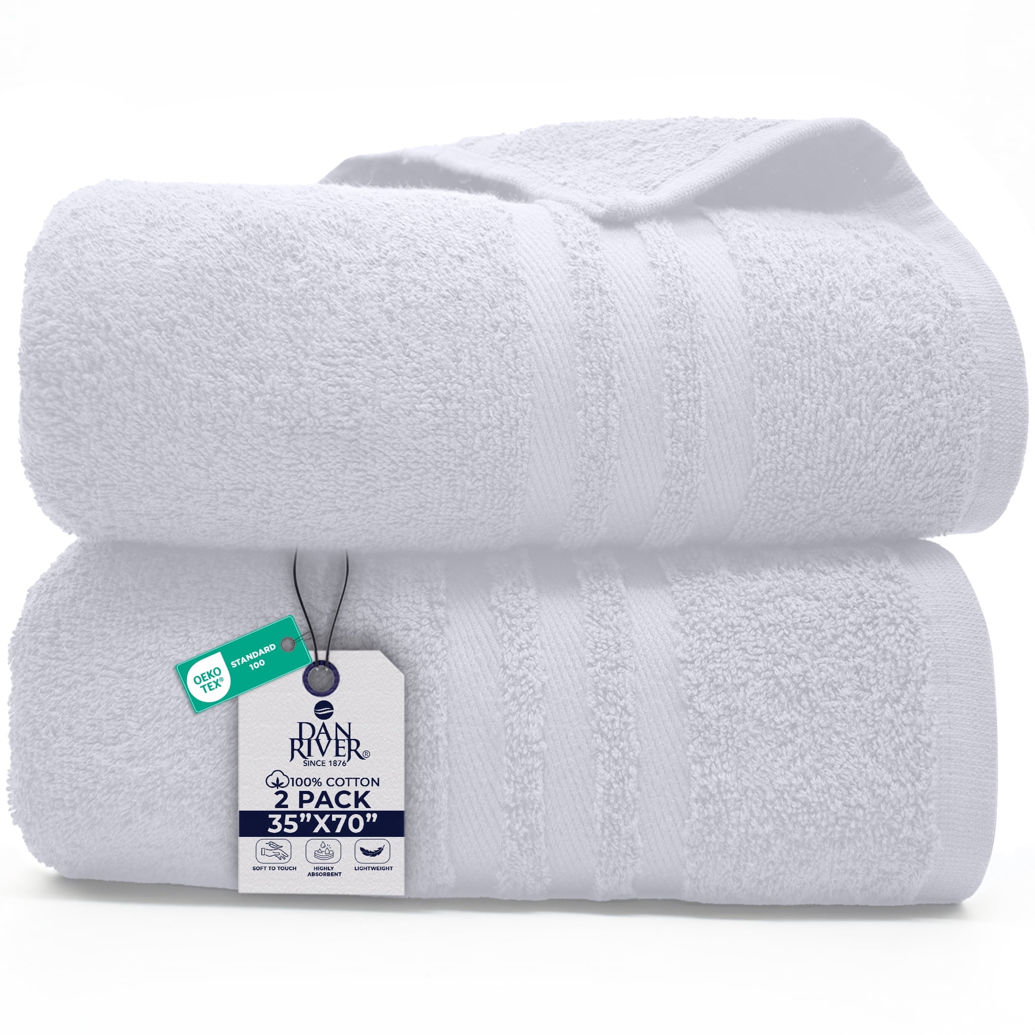Dan River Bath Sheet 2 pack 35x70 in Quick Drying Oversized Soft Absorbent Cotton Towel - White