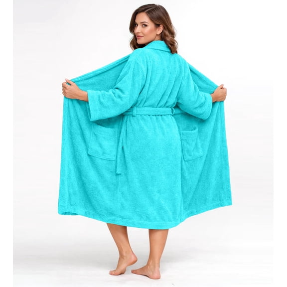 Dan River Bathrobe for Men and Women One Size Lightweight Cotton Terry Cloth Robe - Aqua