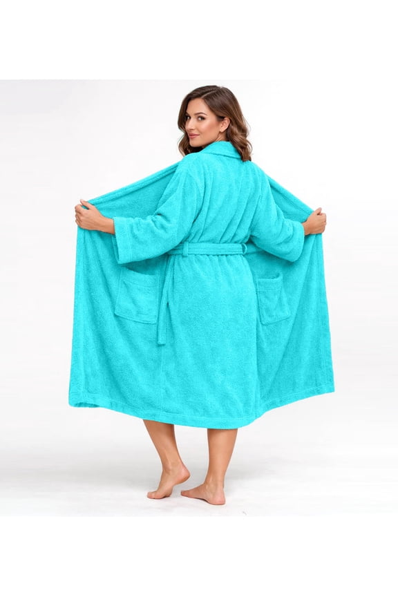 Bathrobe for Men and Women One Size Lightweight Cotton Terry Cloth Robe - Aqua