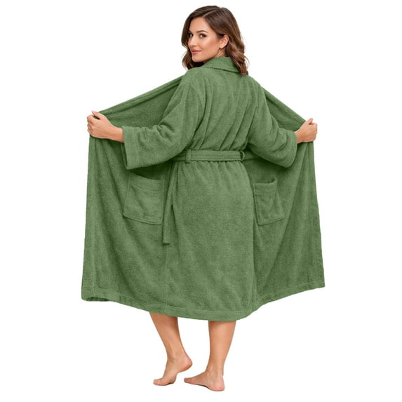 Dan River Bathrobe for Men and Women One Size Lightweight Cotton Terry Cloth Robe - Sage Green