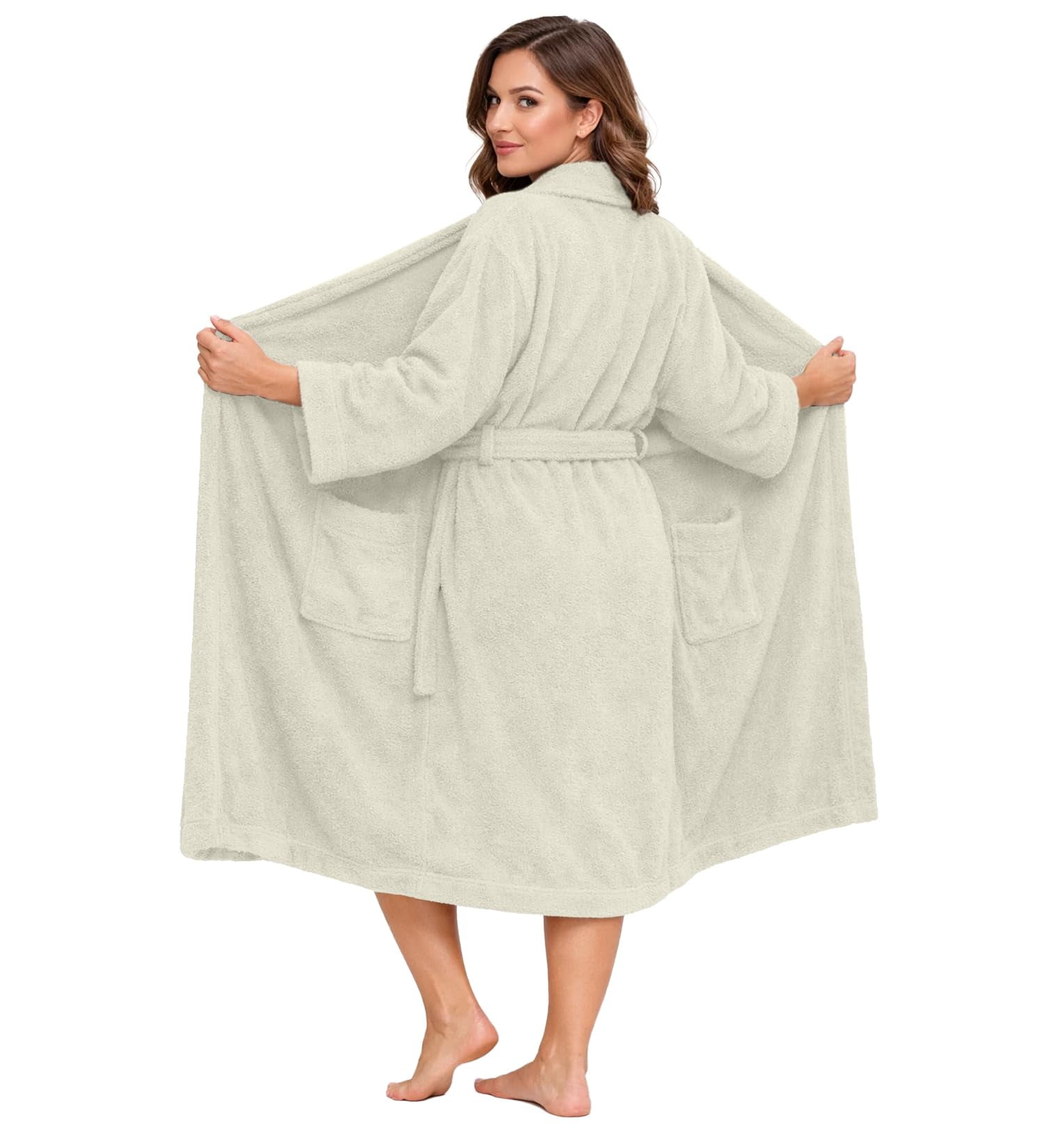 Dan River Bathrobe for Men and Women One Size Lightweight Cotton Terry Cloth Robe - Ivory
