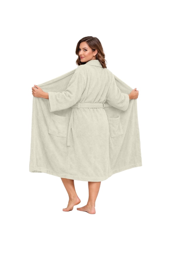Bathrobe for Men and Women One Size Lightweight Cotton Terry Cloth Robe - Ivory