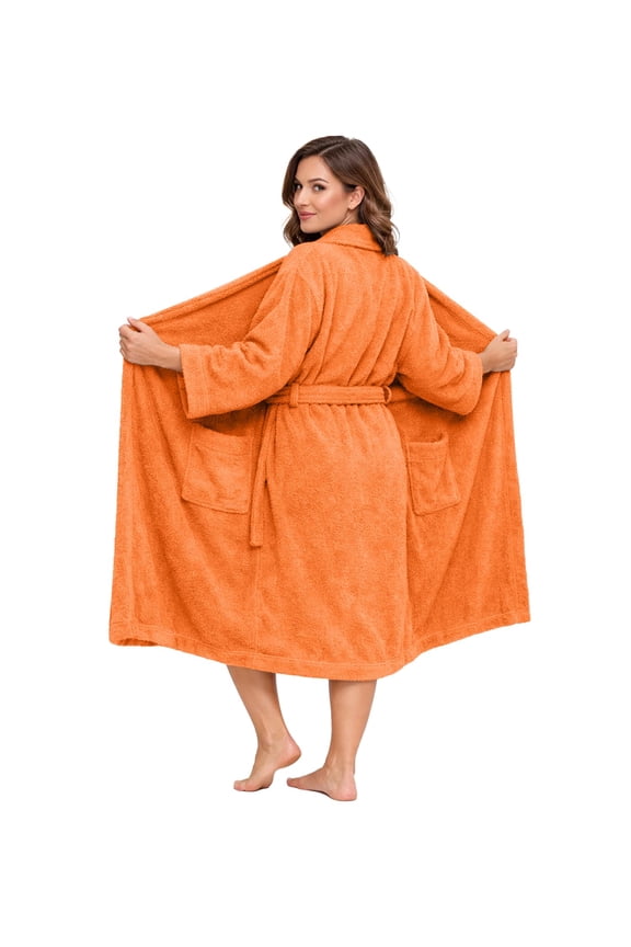 Bathrobe for Men and Women One Size Lightweight Cotton Terry Cloth Robe - Orange