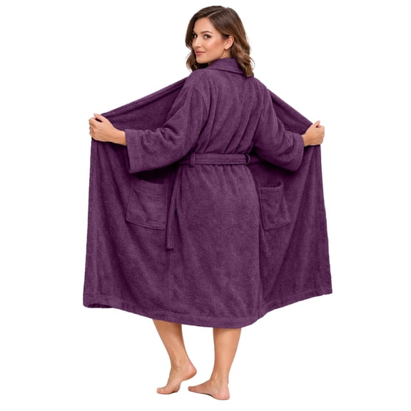 Dan River Bathrobe for Men and Women One Size Lightweight Cotton Terry Cloth Robe - Purple Passion