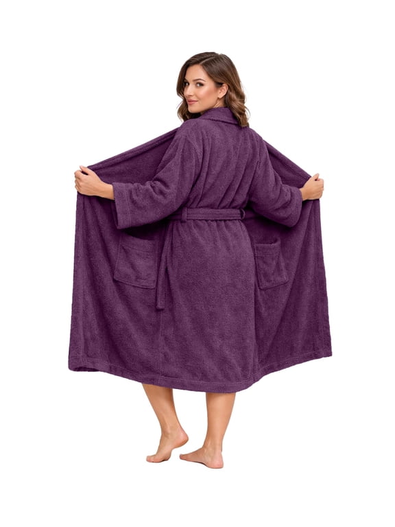 Bathrobe for Men and Women One Size Lightweight Cotton Terry Cloth Robe - Purple Passion