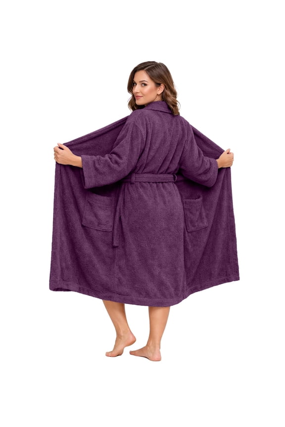 Bathrobe for Men and Women One Size Lightweight Cotton Terry Cloth Robe - Purple Passion