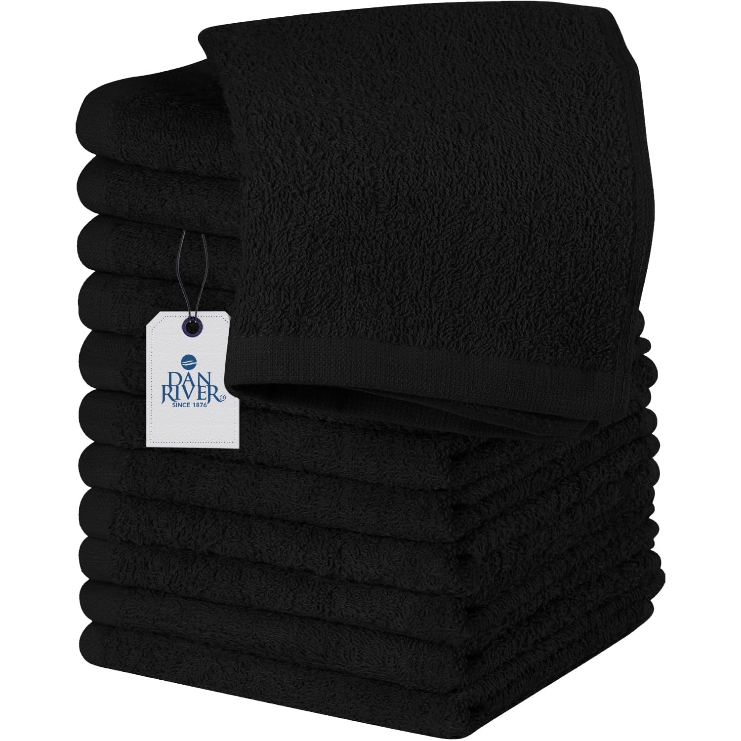 Dan River Washcloths pack of 12 High-Quality Soft Cotton Absorbent and Multipurpose Wash Clothes for Face & Body - Black, 12x12in