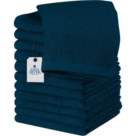 Dan River Washcloths pack of 12 High-Quality Soft Cotton Absorbent and Multipurpose Wash Clothes for Face & Body - Opal Blue, 12x12in