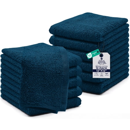 Dan River Washcloths pack of 12 High-Quality Soft Cotton Absorbent and Multipurpose Wash Clothes for Face & Body - Opal Blue, 12x12in