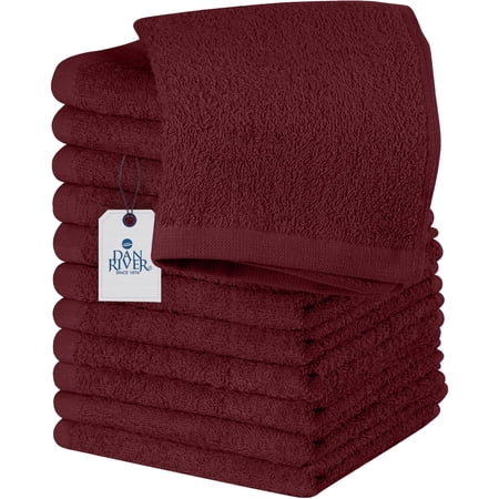 Dan River Washcloths pack of 12 High-Quality Soft Cotton Absorbent and Multipurpose Wash Clothes for Face & Body - Pomegranate, 12x12in