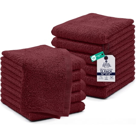 Dan River Washcloths pack of 12 High-Quality Soft Cotton Absorbent and Multipurpose Wash Clothes for Face & Body - Pomegranate, 12x12in