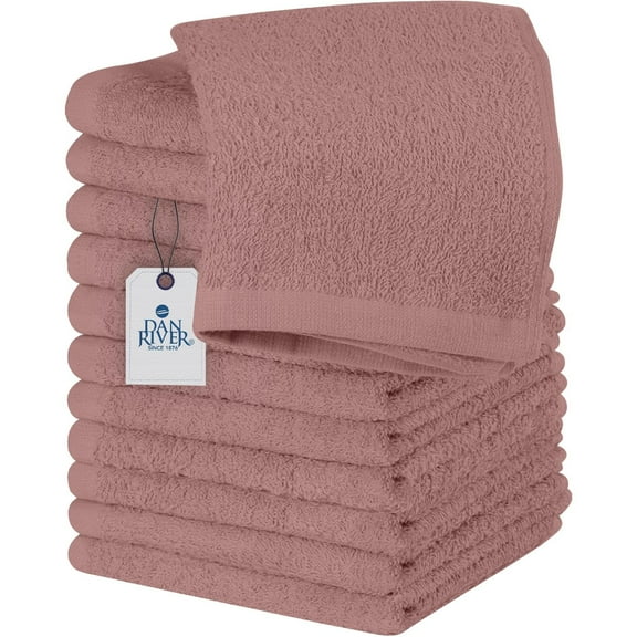 Dan River Washcloths pack of 12 High-Quality Soft Cotton Absorbent and Multipurpose Wash Clothes for Face & Body - Dusty Rose, 12x12in