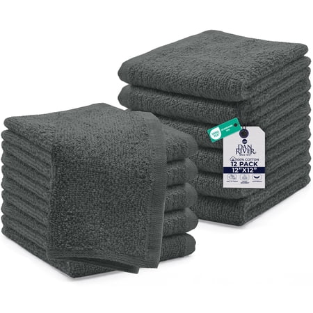 Dan River Washcloths Pack of 12 High-Quality Soft Cotton Absorbent and Multipurpose Wash Clothes for Face & Body - Gray, 12x12in