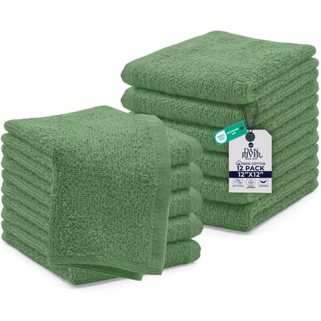 Dan River Washcloths pack of 12 High-Quality Soft Cotton Absorbent and Multipurpose Wash Clothes for Face & Body - Sage Green, 12x12in