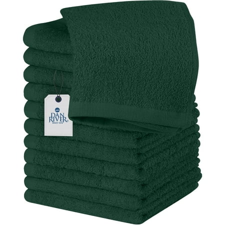 Dan River Washcloths Pack of 12 High-Quality Soft Cotton Absorbent and Multipurpose Wash Clothes for Face & Body - Hunter Green, 12x12in