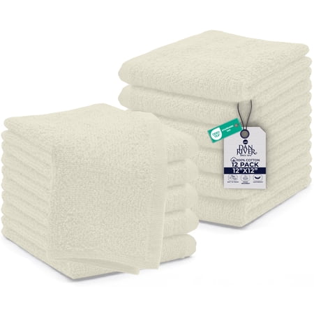 Dan River Washcloths pack of 12 High-Quality Soft Cotton Absorbent and Multipurpose Wash Clothes for Face & Body - Cream, 12x12in