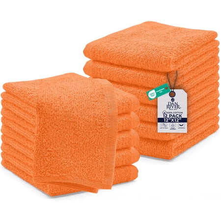 Dan River Washcloths pack of 12 High-Quality Soft Cotton Absorbent and Multipurpose Wash Clothes for Face & Body - Orange Rust, 12x12in
