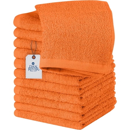 Dan River Washcloths pack of 12 High-Quality Soft Cotton Absorbent and Multipurpose Wash Clothes for Face & Body - Orange Rust, 12x12in