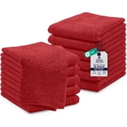 Dan River Washcloths pack of 12 High-Quality Soft Cotton Absorbent and Multipurpose Wash Clothes for Face & Body - Red, 12x12in