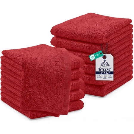 Dan River Washcloths pack of 12 High-Quality Soft Cotton Absorbent and Multipurpose Wash Clothes for Face & Body - Red, 12x12in