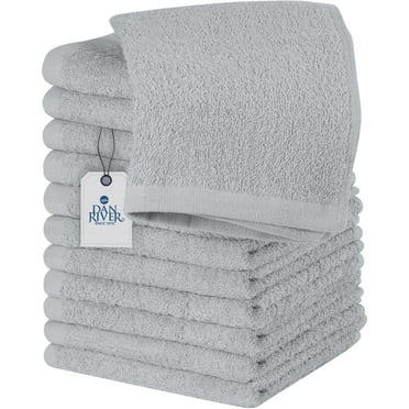 Dan River Washcloths pack of 12 High-Quality Soft Cotton Absorbent and Multipurpose Wash Clothes for Face & Body - Silver, 12x12in
