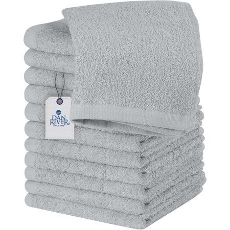 Dan River Washcloths Pack of 12 High-Quality Soft Cotton Absorbent and Multipurpose Wash Clothes for Face & Body - Silver, 12x12in
