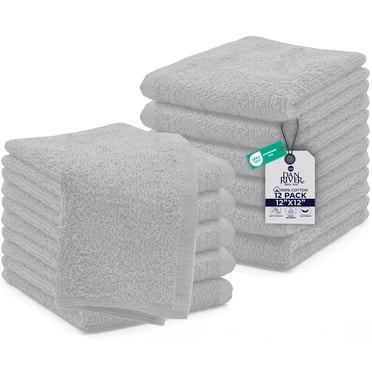 Dan River Washcloths pack of 12 High-Quality Soft Cotton Absorbent and Multipurpose Wash Clothes for Face & Body - Silver, 12x12in