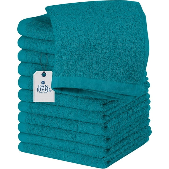 Dan River Washcloths pack of 12 High-Quality Soft Cotton Absorbent and Multipurpose Wash Clothes for Face & Body - Teal, 12x12in